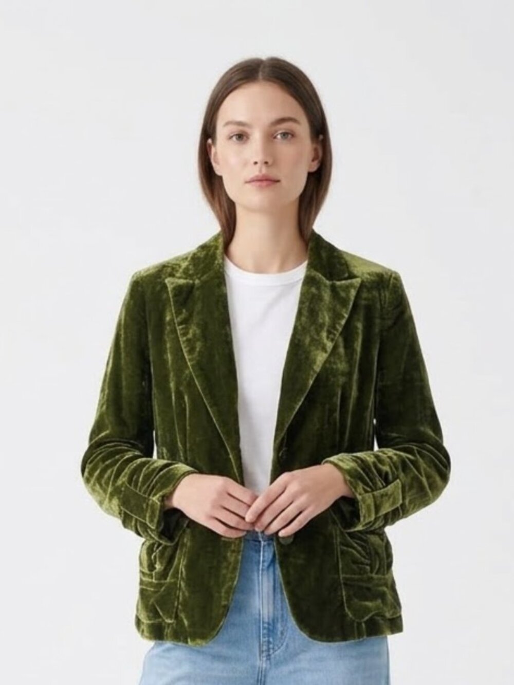 Bandolino Blazer Jacket Green Velour Boho Grunge 10